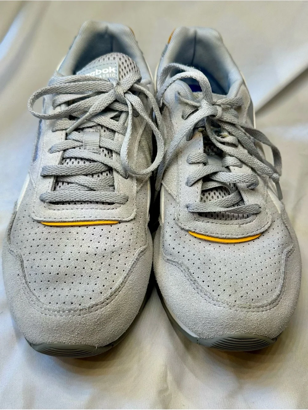 Reebok Men's Light Gray Suede Sneakers with Yellow Heel Tabs - Picture 8 of 9